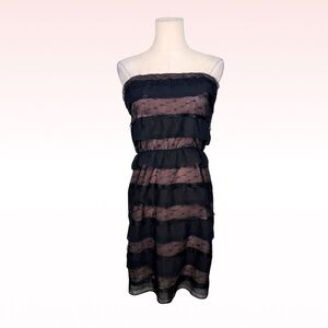 BCBGMAXAZRIA Black Lace Ruffle Strapless Mini Dress (Sz 2)
